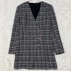 ザラ ツイードワンピース ミニ丈 Vネック クリップ装飾 ラメ L ピンク