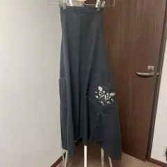 花柄刺繍エプロン ダークグレーのサムネイル
