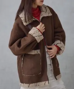 Kastane ウェーブボアフライトジャケット ブラウン