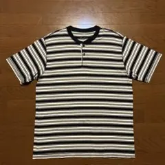 00s Eddie Bauer ヘンリーネック マルチボーダー Tシャツ XLのサムネイル