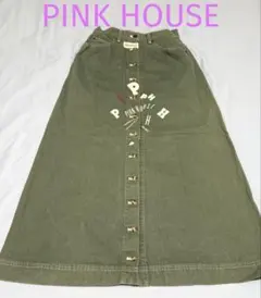 PINK HOUSE デニムロングスカート くまワッペン カーキのサムネイル