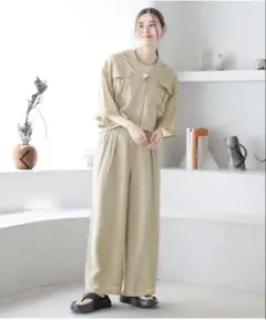 LEPSIM セットアップ 開襟ショートシャツ 2タックストレートワイドパンツ