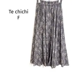 テチチ 花柄ロングスカート 裏地付き 総ゴム フレア シフォン風 上品 きれいめ