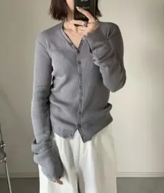 美品　ok.soon オクスン　vネック　リブ　カーディガン グレー