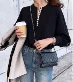 TONAL パール スキッパー タック キーネックブラウス プルオーバー 38 