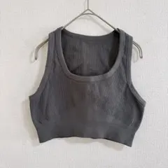 リブ タンクトップ【L】チャコールグレー ノースリーブ ヨガウェア フィットネス