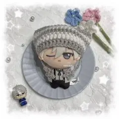 編み物 ちびぐるみ ぬい服 猫耳ニット帽 グレー