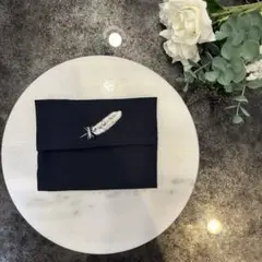 濃紺手刺繍ポケットティッシュケース　大人用