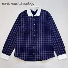 【アースミュージック】 丸襟チェックシャツ 長袖 重ね着 M バングラディシュ製