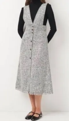 最終価格　ZARA テクスチャーミディジャンパースカート ツイード柄