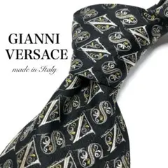 【美品】GIANNI VERSACE ネクタイ 総柄 ブラック イタリア