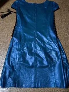 Donna Karan グリーン レザー 半袖 ワンピース 42