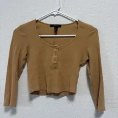 FOREVER 21 ブラウン クロップド長袖Tシャツ S