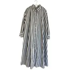【Wcloset】ロング シャツワンピース ストライプ 長袖 レディース M
