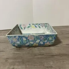 D-4 【庫山窯】和皿 スクエア ボウル 花柄 伝統工芸 色絵 盛鉢 金彩