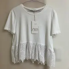 ZARA ホワイト　ショート丈　ペプラム　Tシャツ Sサイズ