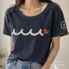 muta MARINE 波ロゴ ハート Tシャツ 紺 Sのサムネイル