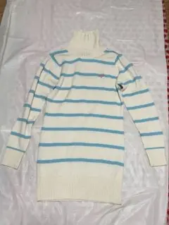 キャロウェイ　ホワイト　水色　ブルー　白　ニット　ワンピース　ボーダー　タートル