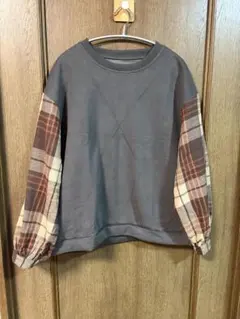 グレー チェック柄 バルーンスリーブ 長袖