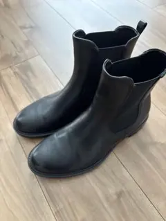 美品 ecco エコー サイドジップ レザーショートブーツ 37 24.5 黒 エコー ECCO ウィメンズ 本革 チェルシーブーツ シェイプ 35 M