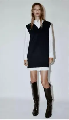 ZARA　新品タグ付き　ポプリンミニコンビワンピース