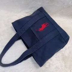 【ラルフローレン】ビッグポロ刺繍 トートバッグ ネイビー✕レッドのサムネイル