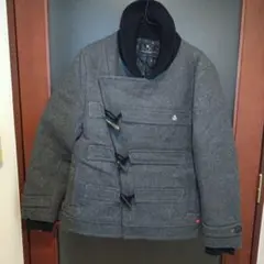 グレー ダッフルコート ウール混紡