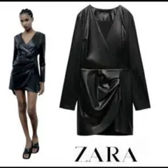ZARA フェイクレザー フリル ワンピース