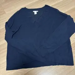 H&M ネイビー Vネック長袖セーター US S