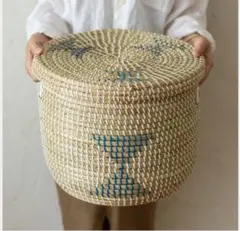 シーグラス蓋付きバスケット　Ｌサイズ