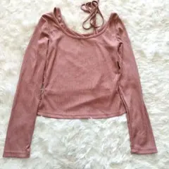 ✵リブ編みピンクオフショルダー長袖トップス✵ サイズM