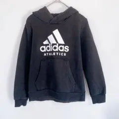 adidas ロゴ パーカー キッズ 130-140相当 黒 裏起毛　春　秋　冬