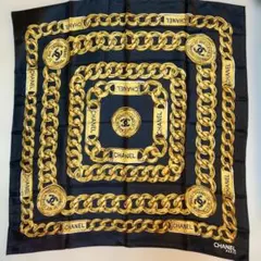 CHANEL ゴールドチェーンパターンスカーフ 大判スカーフ ヴィンテージ