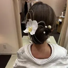 胡蝶蘭 ゴールド 和玉 水引 かすみ草 髪飾り 和装 結婚式 ウェディング