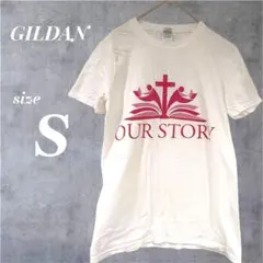 半袖Tシャツ バックプリント 【S】 白コットン100% GILDAN訳あり