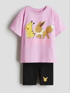 コットン2アイテム 120cm ポケモンtシャツ 半ズボン ピカチュウ イーブイ