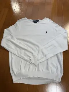 最高級ピマコットン ラルフローレン Vネック ニット セーター 白 LL