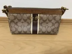 COACH コーチ ミニトート　ハンドバッグ　ヘリテージストライプ　ブラウン　茶