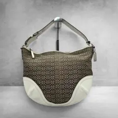 極美品】COACH コーチ シグネチャー ハーフムーン ホーボー ホワイト