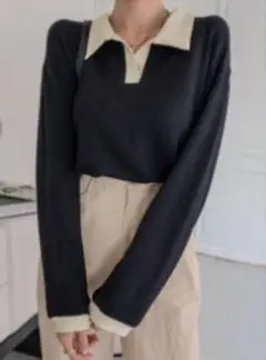 SHEIN DAZY ドロップショルダー　リブニット　ポロネック　ティー