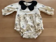 ベビー 韓国子供服風 モノトーン花柄 襟付きロンパース 70cm