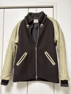 COEN 切り替え袖 スタジャン 牛革 M ダーク ブラウン アイボリー