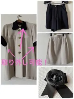 レトロ古着 バブリー 金ボタン✧ 半袖ジャケット　スカート キュロット