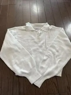 ホワイト ニットポロシャツ 長袖