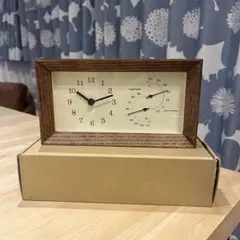 【美品】Lemnos 木製置時計 温度計・湿度計付き