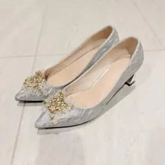 パンプス ヒール5cm シルバー お呼ばれ パーティ 結婚式