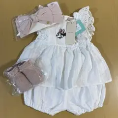 未使用 80cm ミニーちゃんセットアップ ヘアバンド 靴下 プティマイン