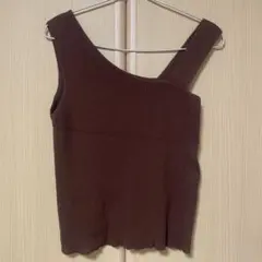 アシンメトリー リブニット ノースリーブ 브라운