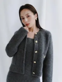 【新品】anuans カシミヤブレンドノーカラーニットジャケット GREY