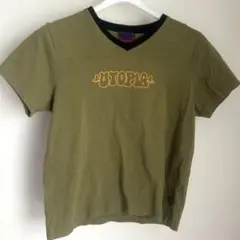 Heaven オリーブ色 Vネック Tシャツ
